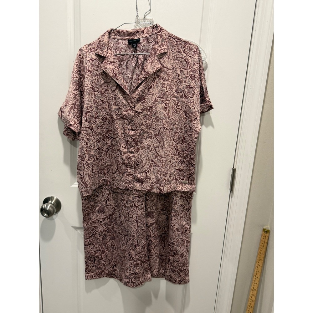 Tahari Womens Pajama Set Paisley Satin Pink Size M